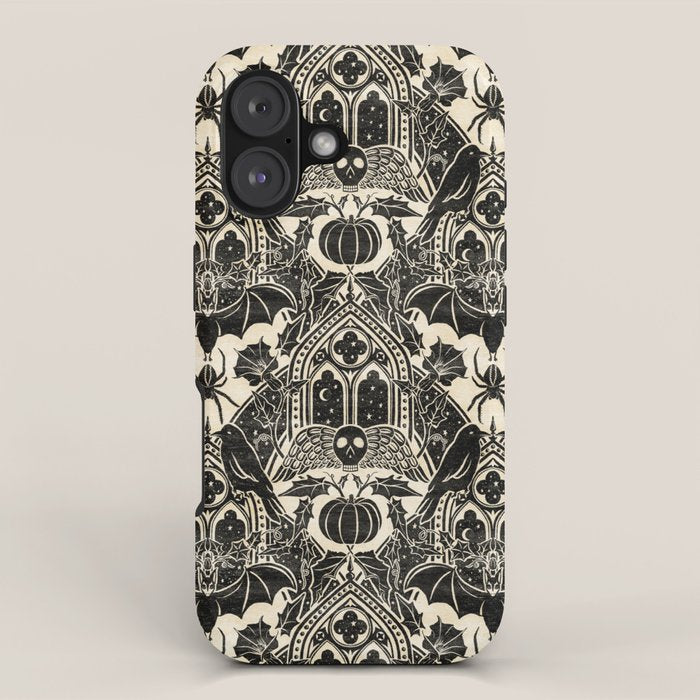 Gothic Halloween Damask - black and cream iPhone Case Gallery Image 1