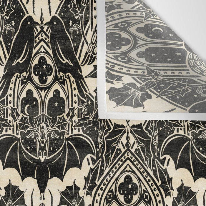 Gothic Halloween Damask - black and cream Wall Tapestry Gallery Image 3