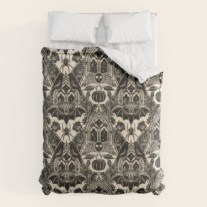 Gothic Halloween Damask - black and cream Duvet Cover Gallery Image 6