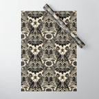 Gothic Halloween Damask - black and cream Wrapping Paper Gallery Image 1