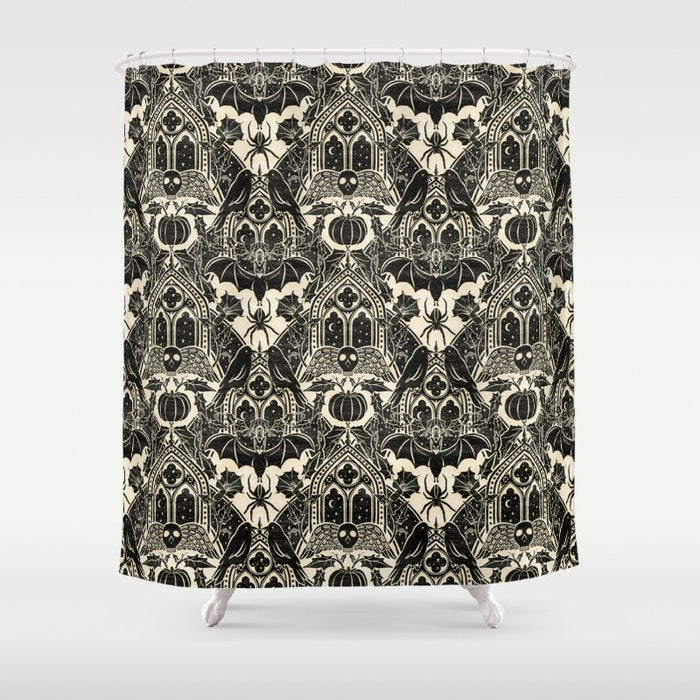 Gothic Halloween Damask - black and cream Shower Curtain Gallery Image 1