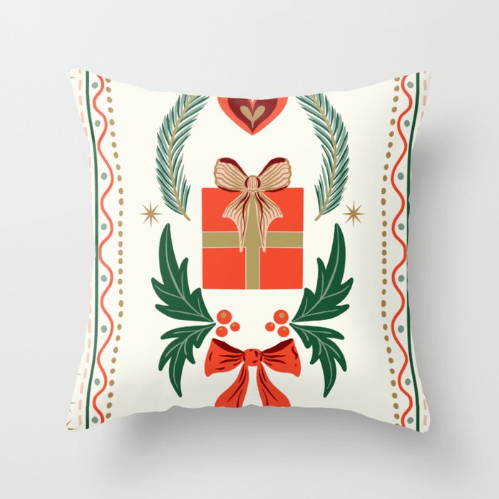 Vintage Holiday Gift and Greenery - Christmas Decorative Design Throw Pillow Gallery Image 6