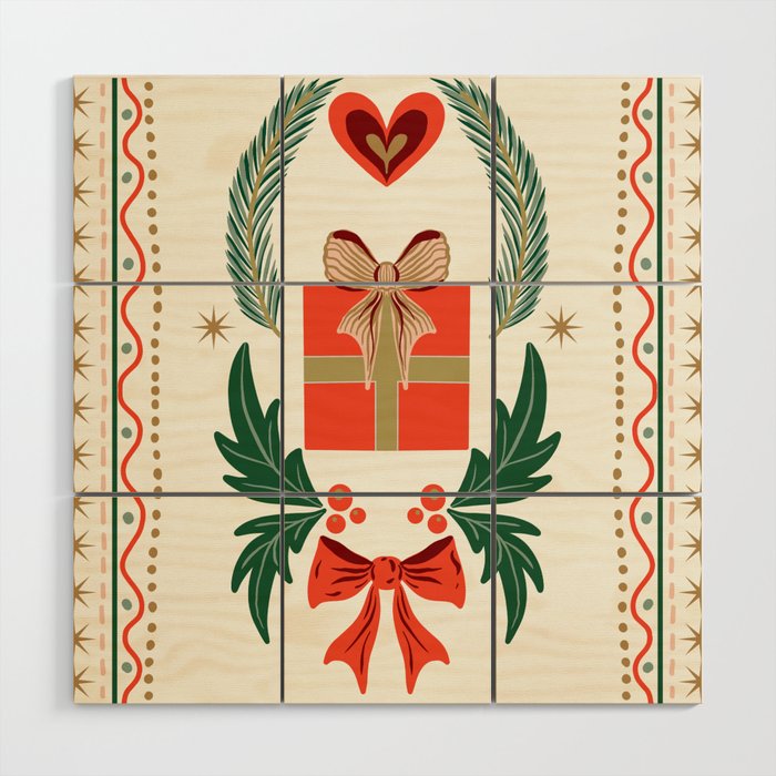 Vintage Holiday Gift and Greenery - Christmas Decorative Design Wood Wall Art Gallery Image 1