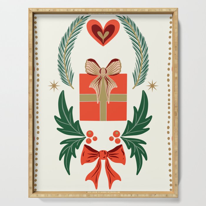 Vintage Holiday Gift and Greenery - Christmas Decorative Design Serving Tray Gallery Image 1