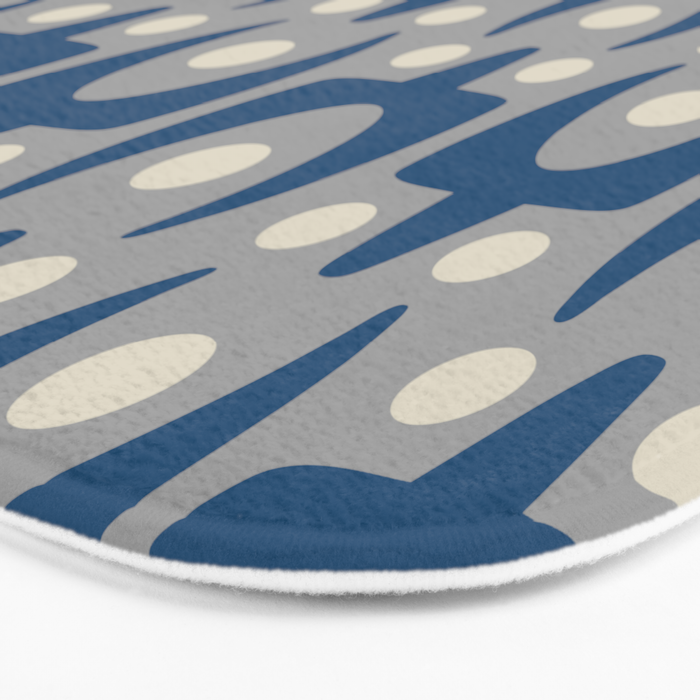 Mid Century Modern Abstract Pattern 147 Scandi Gray and Blue Bath Mat Gallery Image 3