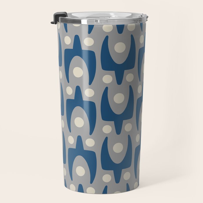 Mid Century Modern Abstract Pattern 147 Scandi Gray and Blue Travel Mug Gallery Image 3
