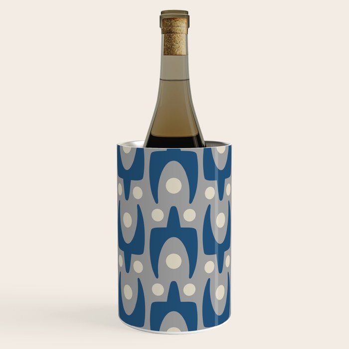 Mid Century Modern Abstract Pattern 147 Scandi Gray and Blue Wine Chiller Gallery Image 1