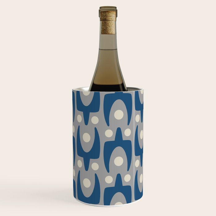 Mid Century Modern Abstract Pattern 147 Scandi Gray and Blue Wine Chiller Gallery Image 3