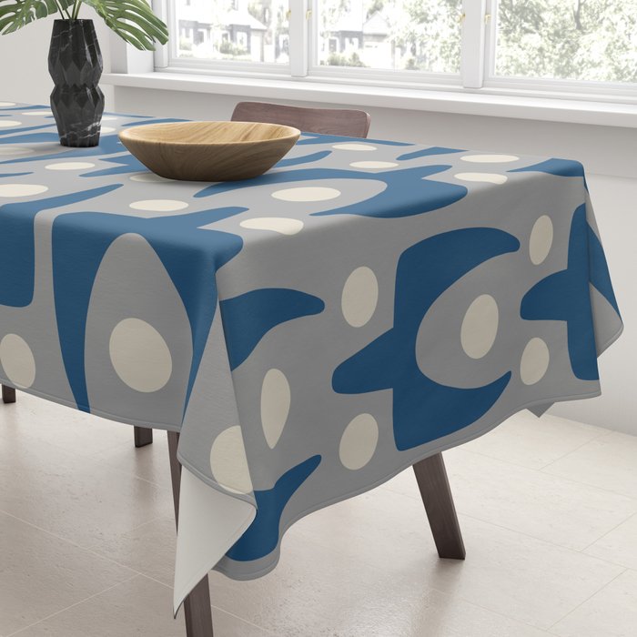 Mid Century Modern Abstract Pattern 147 Scandi Gray and Blue Tablecloth Gallery Image 3