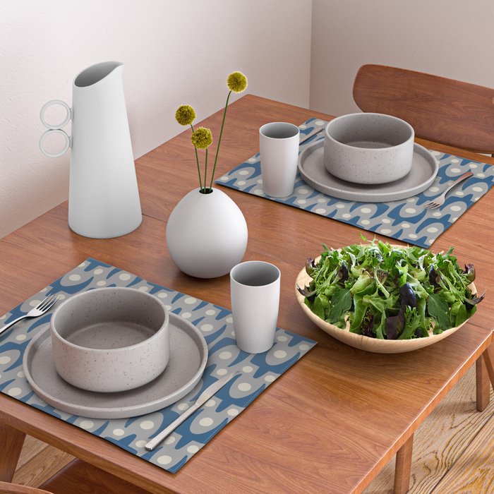 Mid Century Modern Abstract Pattern 147 Scandi Gray and Blue Placemat Gallery Image 2