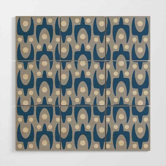 Mid Century Modern Abstract Pattern 147 Scandi Gray and Blue Wood Wall Art Gallery Image 1