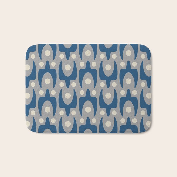 Mid Century Modern Abstract Pattern 147 Scandi Gray and Blue Bath Mat Gallery Image 1