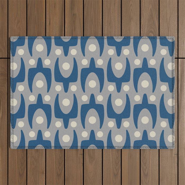 Mid Century Modern Abstract Pattern 147 Scandi Gray and Blue Outdoor Rug Gallery Image 1