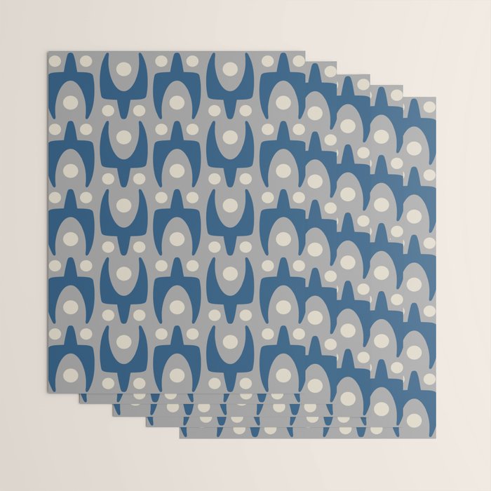 Mid Century Modern Abstract Pattern 147 Scandi Gray and Blue Wrapping Paper Gallery Image 3