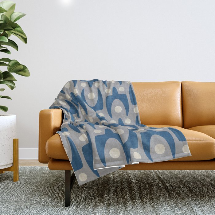Mid Century Modern Abstract Pattern 147 Scandi Gray and Blue Throw Blanket Gallery Image 1