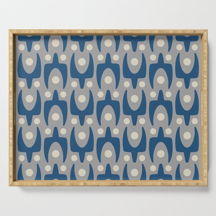 Mid Century Modern Abstract Pattern 147 Scandi Gray and Blue Serving Tray Gallery Image 1