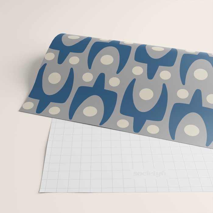 Mid Century Modern Abstract Pattern 147 Scandi Gray and Blue Wrapping Paper Gallery Image 2