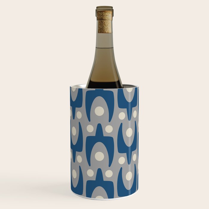 Mid Century Modern Abstract Pattern 147 Scandi Gray and Blue Wine Chiller Gallery Image 2