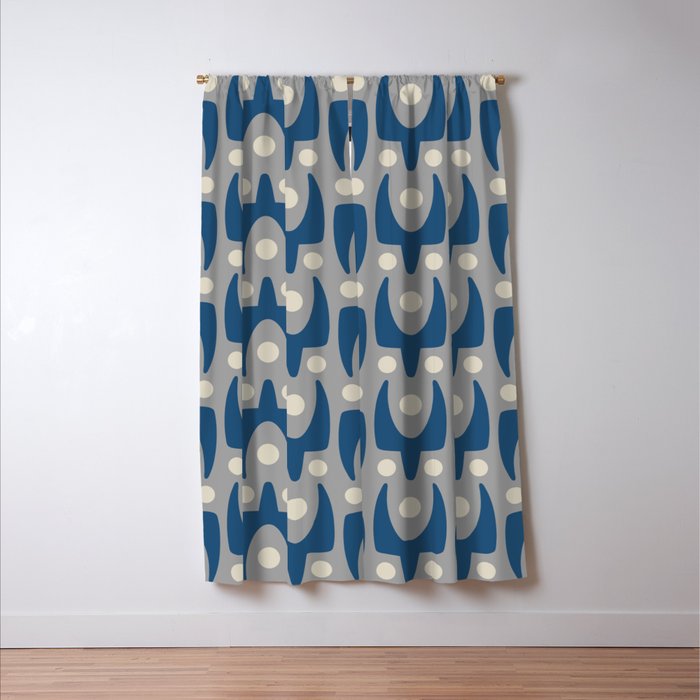 Mid Century Modern Abstract Pattern 147 Scandi Gray and Blue Window Curtain Gallery Image 3