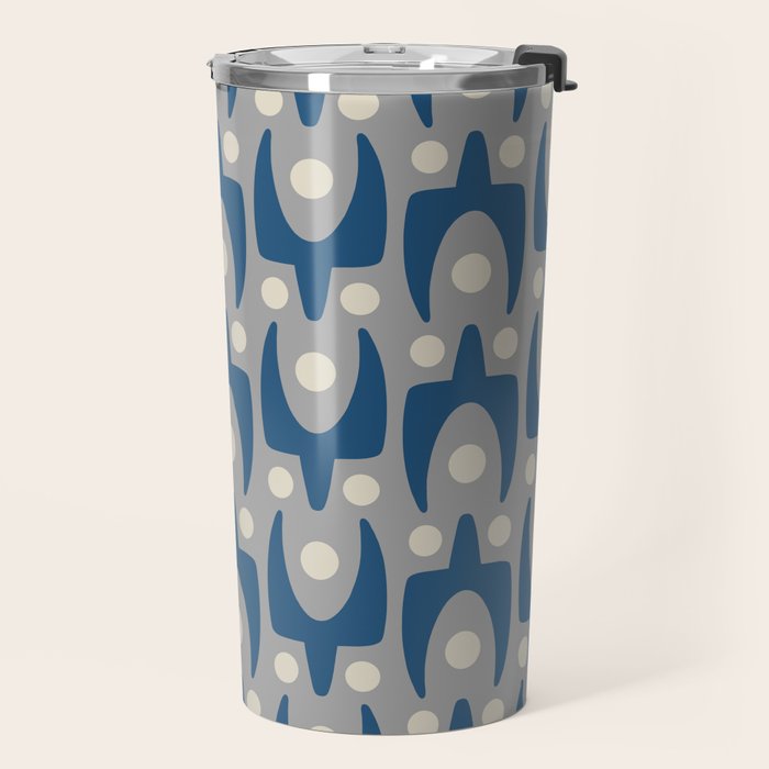 Mid Century Modern Abstract Pattern 147 Scandi Gray and Blue Travel Mug Gallery Image 2