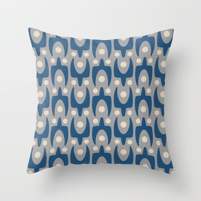 Mid Century Modern Abstract Pattern 147 Scandi Gray and Blue Throw Pillow Gallery Image 1