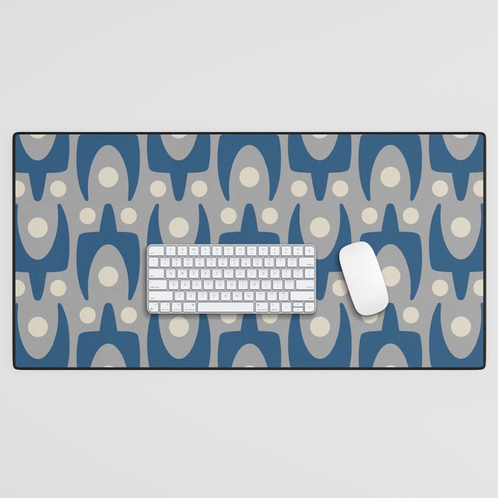 Mid Century Modern Abstract Pattern 147 Scandi Gray and Blue Desk Mat Gallery Image 1