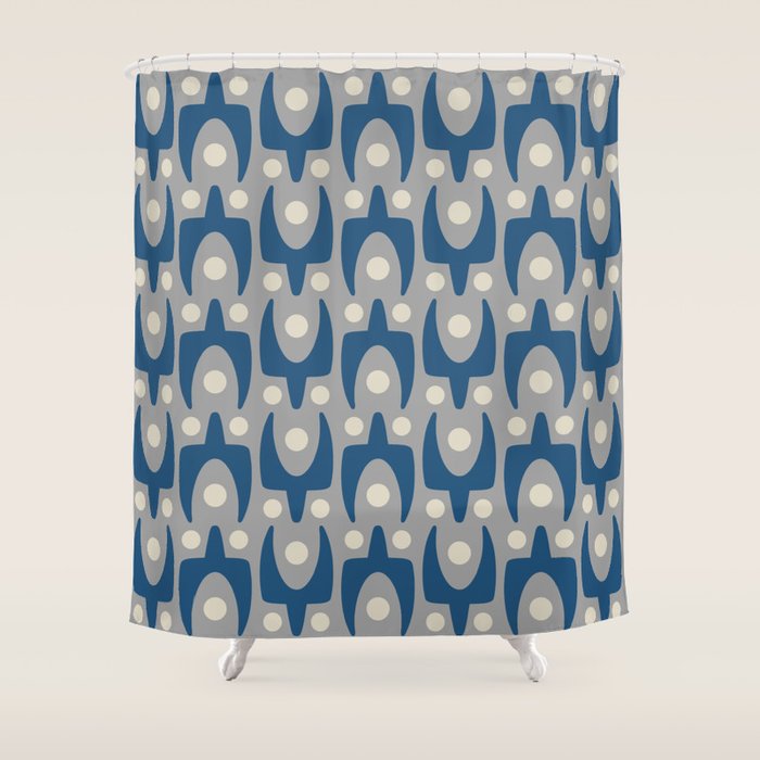 Mid Century Modern Abstract Pattern 147 Scandi Gray and Blue Shower Curtain Gallery Image 1