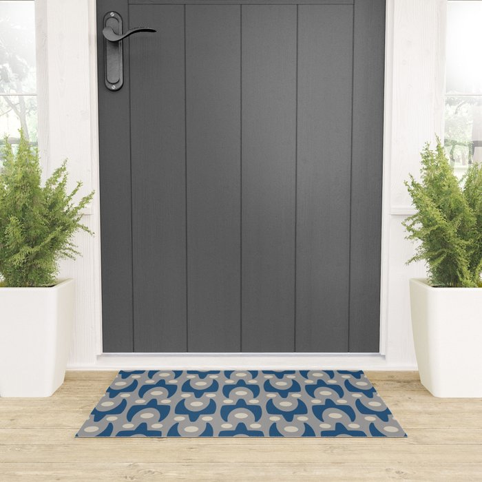 Mid Century Modern Abstract Pattern 147 Scandi Gray and Blue Welcome Mat Gallery Image 3