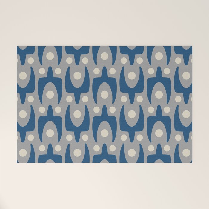 Mid Century Modern Abstract Pattern 147 Scandi Gray and Blue Welcome Mat Gallery Image 1