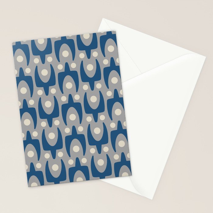 Mid Century Modern Abstract Pattern 147 Scandi Gray and Blue Stationery Card Gallery Image 2