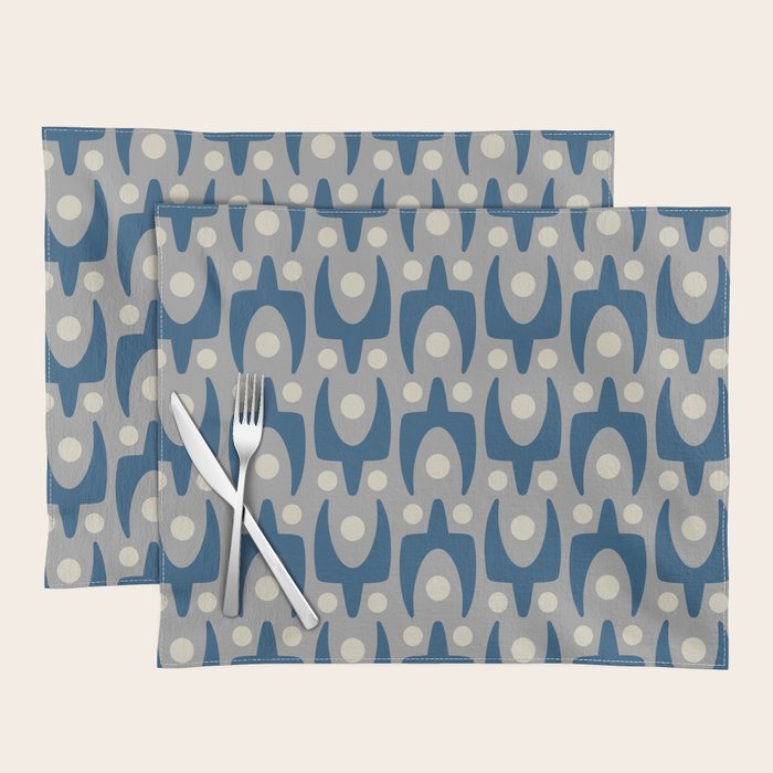 Mid Century Modern Abstract Pattern 147 Scandi Gray and Blue Placemat Gallery Image 1
