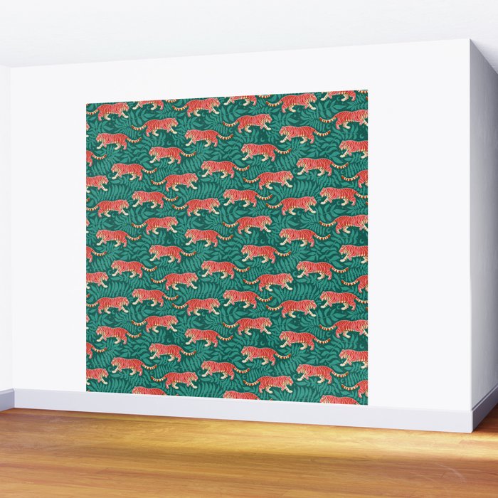 Tigers - pink, red, and jungle green Wall Mural Gallery Image 2