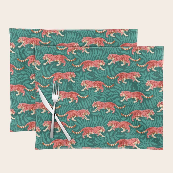 Tigers - pink, red, and jungle green Placemat Gallery Image 1