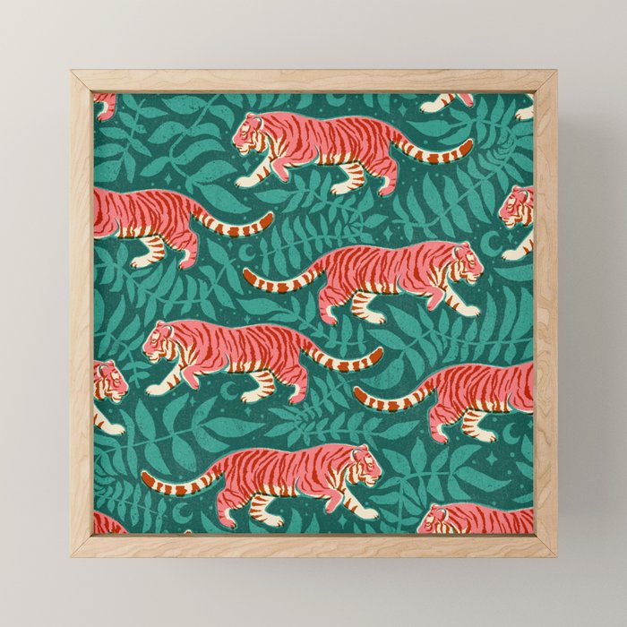 Tigers - pink, red, and jungle green Mini Art Print Gallery Image 1