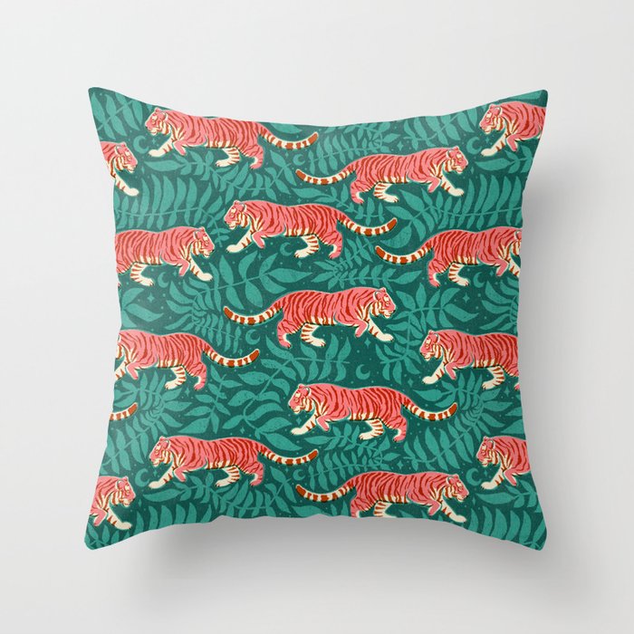 Tigers - pink, red, and jungle green Throw Pillow Gallery Image 1