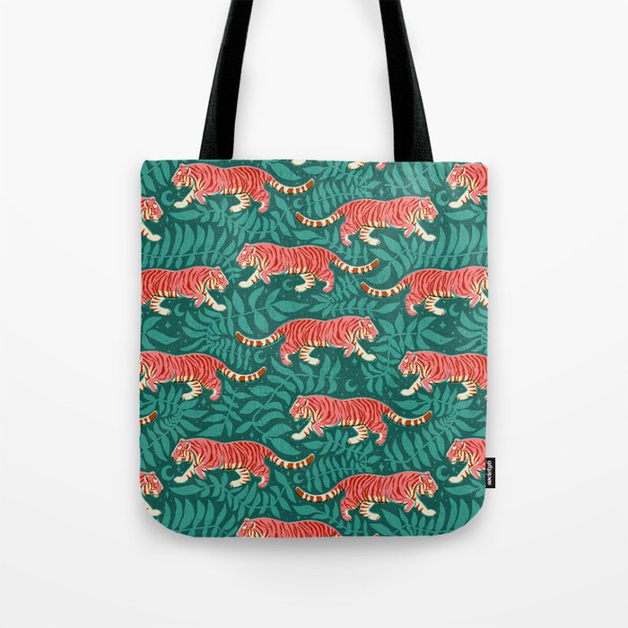 Tigers - pink, red, and jungle green Tote Bag Gallery Image 1