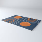 Mid Century Modern Geometric 111 in Navy Blue and Vintage Orange (Rainbow and Sun Abstraction) Rug Gallery Image 3