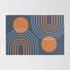 Mid Century Modern Geometric 111 in Navy Blue and Vintage Orange (Rainbow and Sun Abstraction) Rug Gallery Image 2