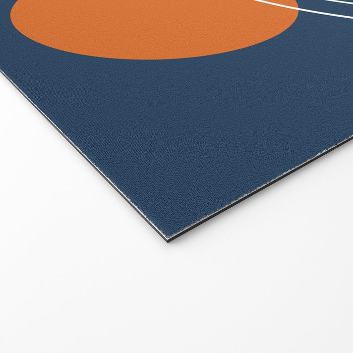 Mid Century Modern Geometric 111 in Navy Blue and Vintage Orange (Rainbow and Sun Abstraction) Welcome Mat Gallery Image 2
