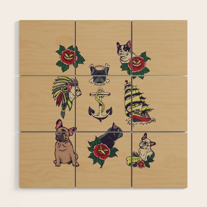 French  Bulldog Tattoo Wood Wall Art Gallery Image 1