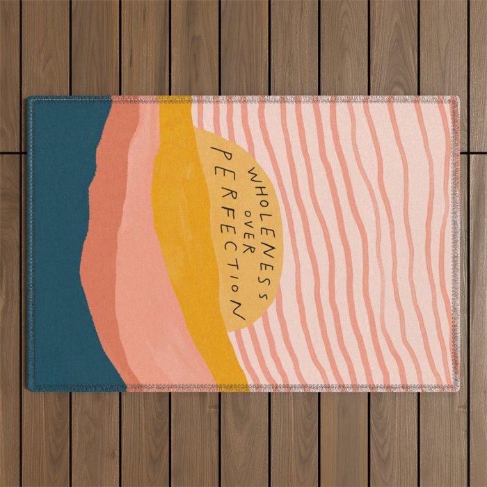 Wholeness Over Perfection | Waves Hand Lettering Design Outdoor Rug Gallery Image 1