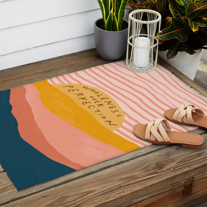 Wholeness Over Perfection | Waves Hand Lettering Design Outdoor Rug Gallery Image 2