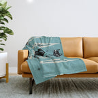 Mid Century Meow Retro Atomic Cats on Blue Throw Blanket Gallery Image 1
