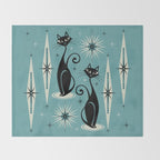 Mid Century Meow Retro Atomic Cats on Blue Throw Blanket Gallery Image 2