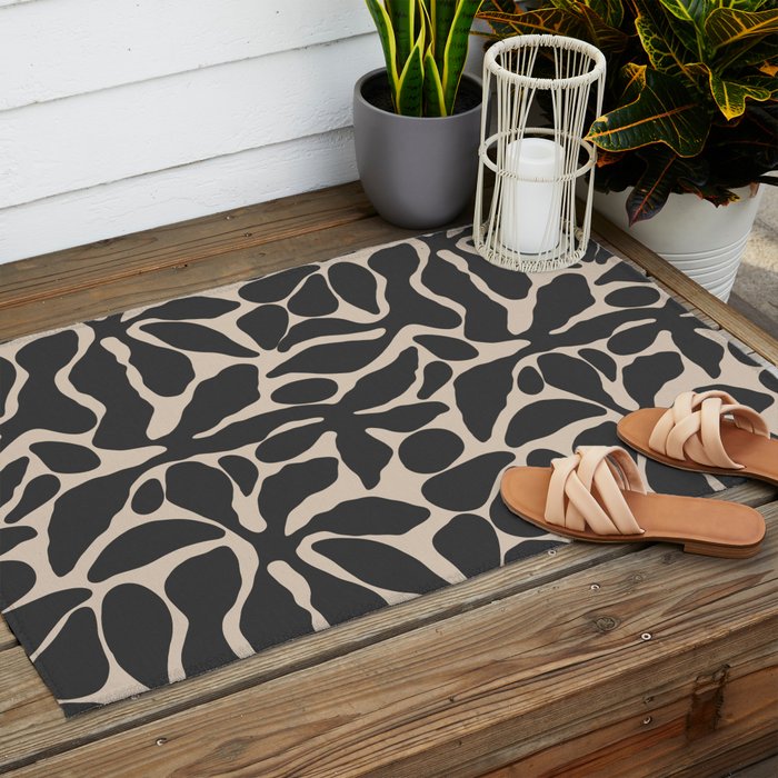 Abstract vintage flower art pattern Outdoor Rug Gallery Image 2