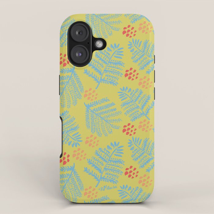 Winter & Woodsy Pine Trees in Yellow & Blue iPhone Case Gallery Image 1