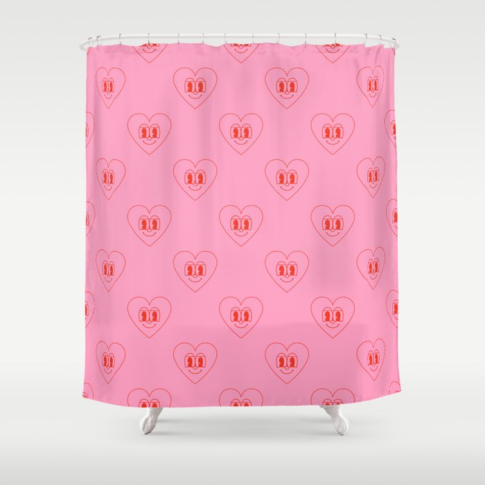 Funny red love heart cartoon pattern Shower Curtain Gallery Image 1