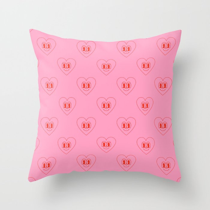 Funny red love heart cartoon pattern Throw Pillow Gallery Image 6