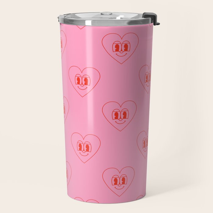 Funny red love heart cartoon pattern Travel Mug Gallery Image 2