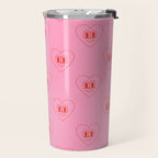 Funny red love heart cartoon pattern Travel Mug Gallery Image 2